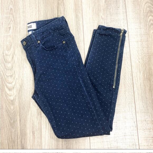 Paige dark wash jeans in Hoxton ankle with polkadot and zipper - Picture 1 of 10